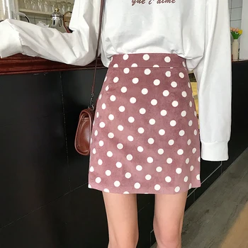 

Summer Women High Waist Wild Skirt Big Polka Dot Print Wild Sweet Mini Skirt