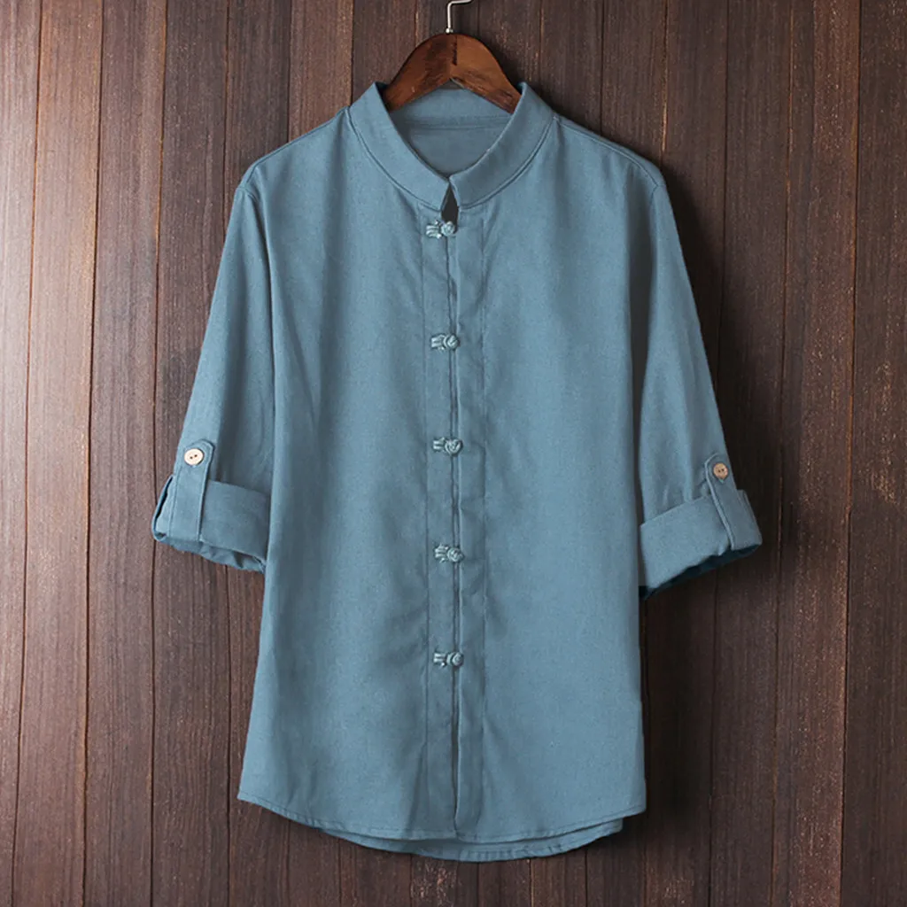 2018 جديد أزياء قميص كتان الرجال الكلاسيكية الصينية نمط الكونغ Fuman قميص الأكمام قمم تانغ دعوى الكتان عارضة عالية الجودة c0420