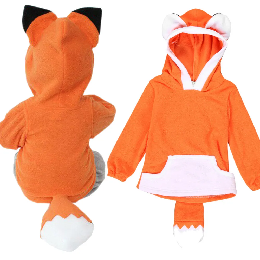 С рисунком лисы Симпатичные пальто мода ребенок мультфильм дизайн Fox Baby с капюшоном для мальчиков куртка для девочек верхняя одежда пальто Детская одежда F4