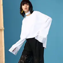 Белый однобортный рукав труба Футболка женская футболка 24053-3