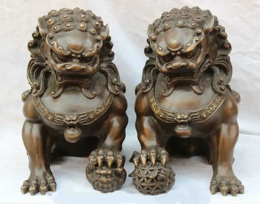 wholesale 12" Pair Chinese Home Fengshui Purple Bronze Guardian Lion