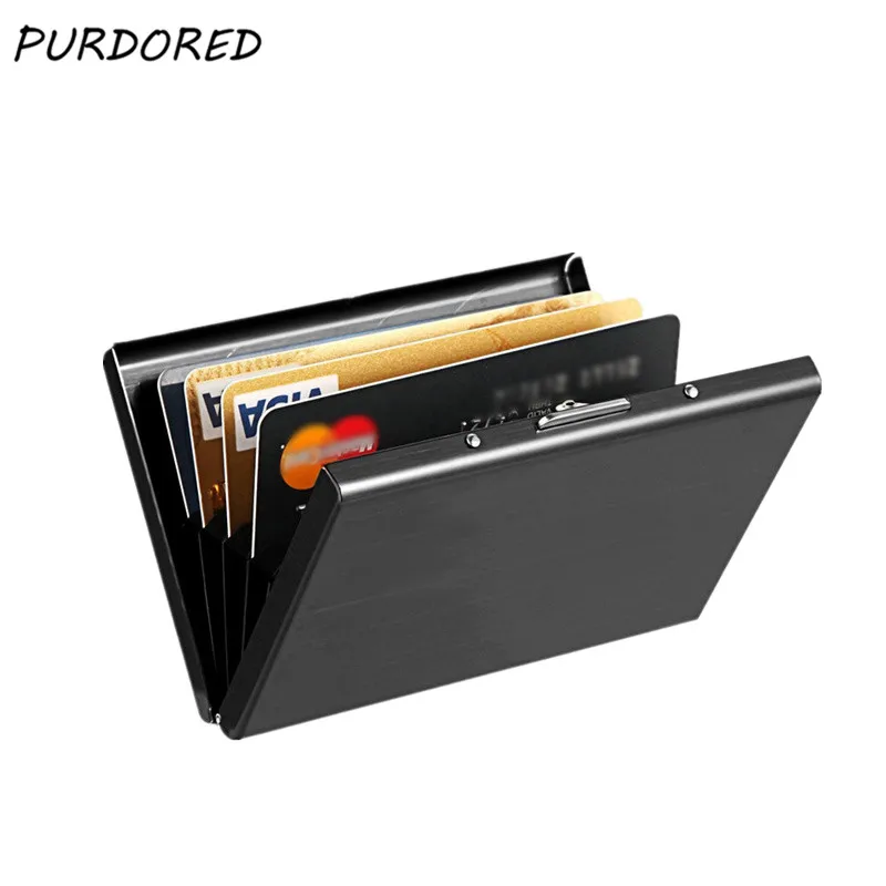 PURDORED 1 pc Slim Business Men's Card Pack Business Card Case Stainless Steel Card Box Credit Card Holder Dropshipping