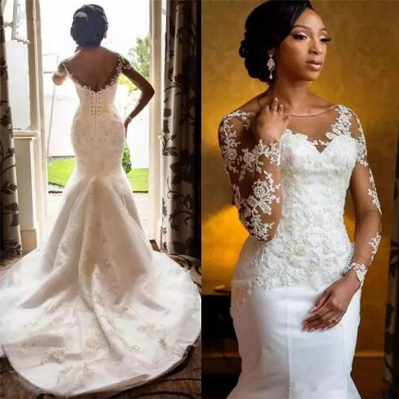Backless-Court-Train-Long-Sleeve-Wedding-Dress-Mermaid-Style-White-Color-Lace-Appliques-Africa-Vintage-Wedding