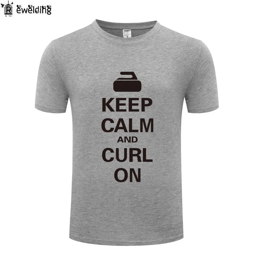 Keep Calm and Curl On Curling T Shirt Men Funny Cotton Short Sleeve