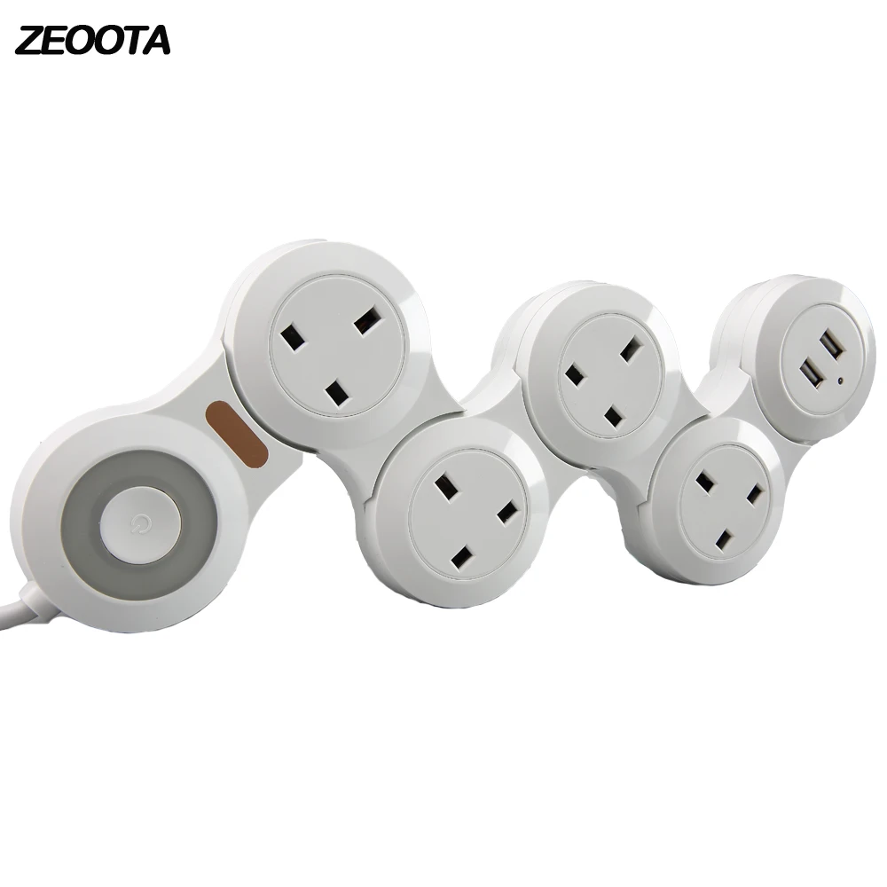 

Power Strip UK Flexible Rotary Movable Outlets Plug Socket with USB Indicator Light 1.8m Extension Cord 10A Travel Charger