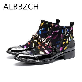

Fashion Trend Men's Chelsea Boots High Top Party Men Shoes Printing Leather Ankle Boots Luxury Designer Career Work Boots 37-46
