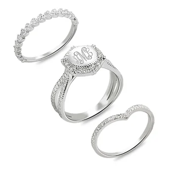 

Wholesale Engraved Monogram Ring Stackable Style Engagement Ring Sterling Silver Zircon Ring