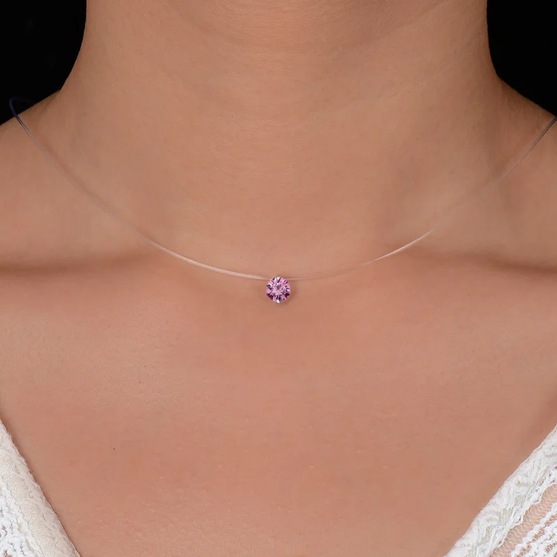 QCOOLJLY серебряное ослепительное циркониевое ожерелье и невидимая прозрачная леска простая подвеска ожерелье ювелирные изделия для женщин