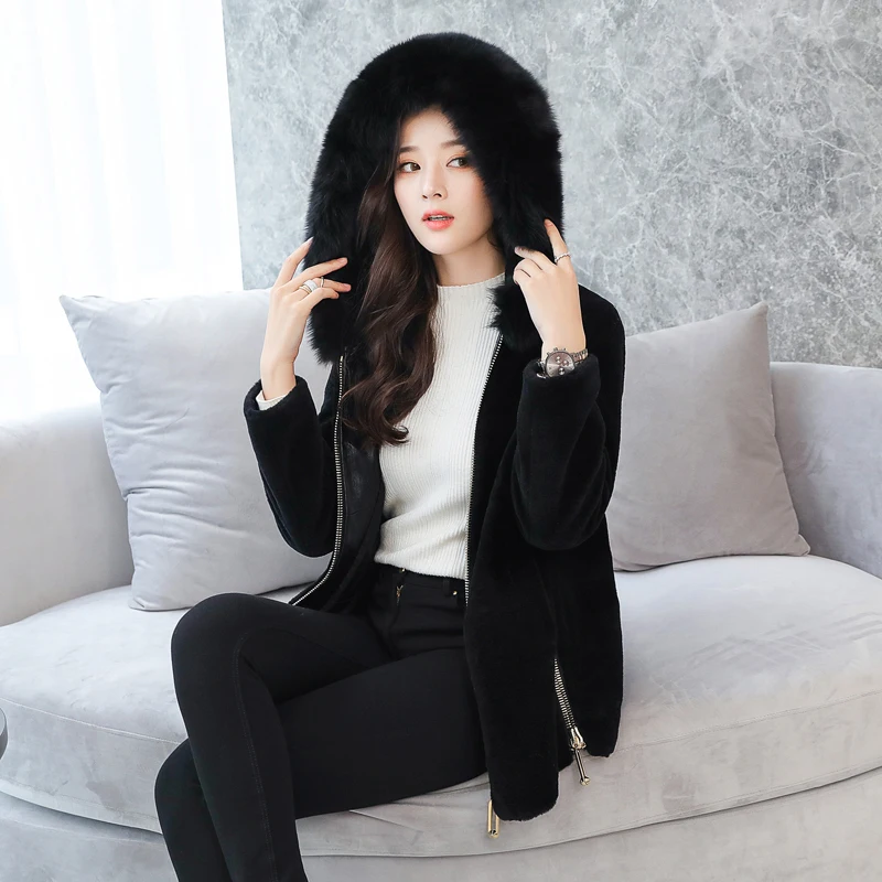 Femelle Nouveau À noir 2018 kaki Mélanges Manteau Survêtement De Automne Blanc Femmes Chenille En Veste Fourrure D'hiver Chaud Fausse Col Mode Laine Épaissir Capuchon RrORw