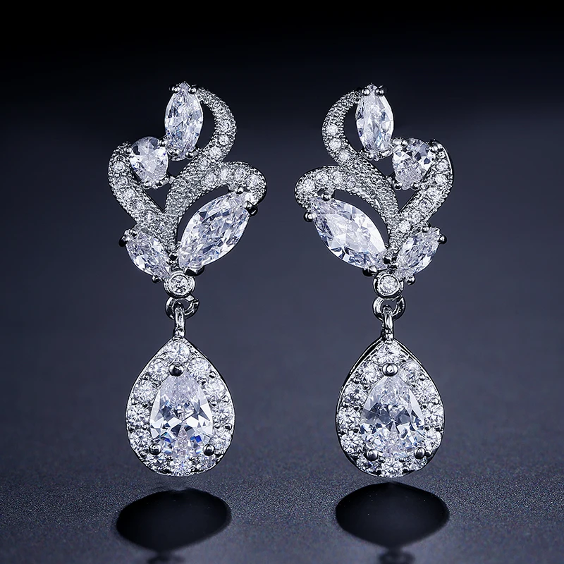 UILZ Elegant Marquise Stone Cluster Flower Earring Pear Shape Cubic