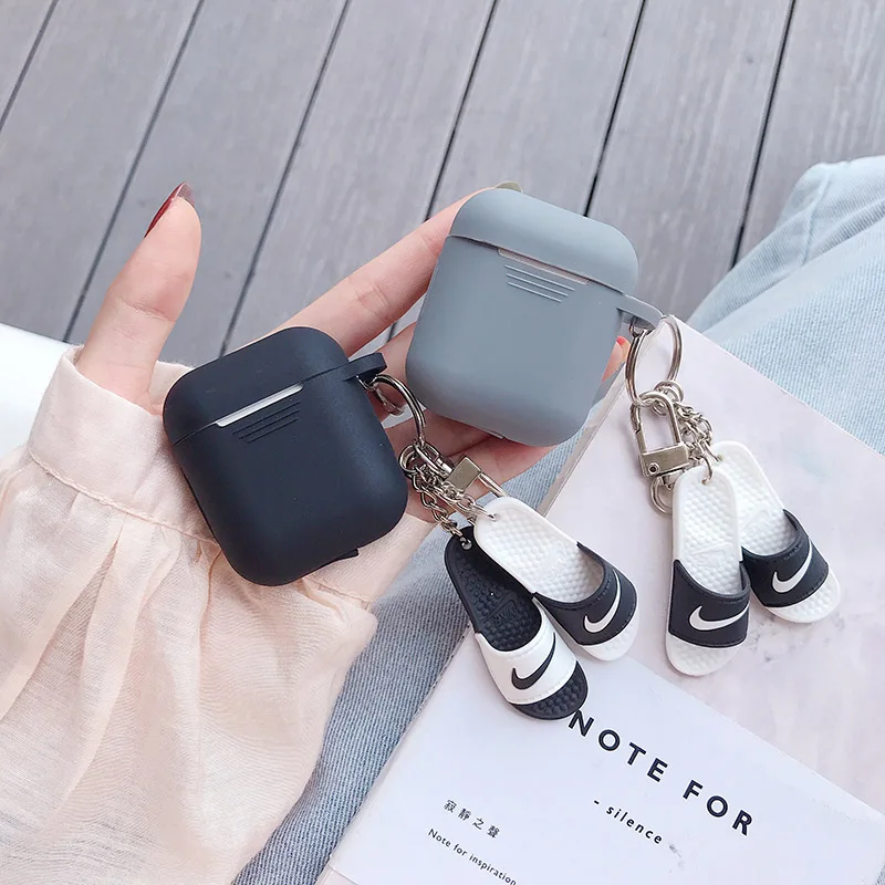 

Leisure beach slippers 3D soft silicon Wireless Earphone Charging Cover Bag for Apple AirPods 1 2 Bluetooth Headset Box coque