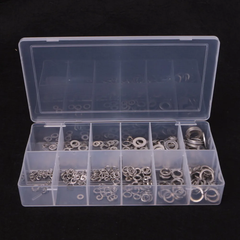 

350PCS Stainless Steel Washers Assortment Set W/Fla+Spring/LockType For Hardware Steel Washers