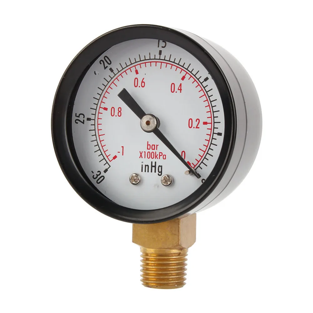 

2" Dry Utility Mini Vacuum Pressure Gauge Blk.Steel 1/4" Center Back, -30HG/0PSI Pressure Tester Meter Pressure Test Tools