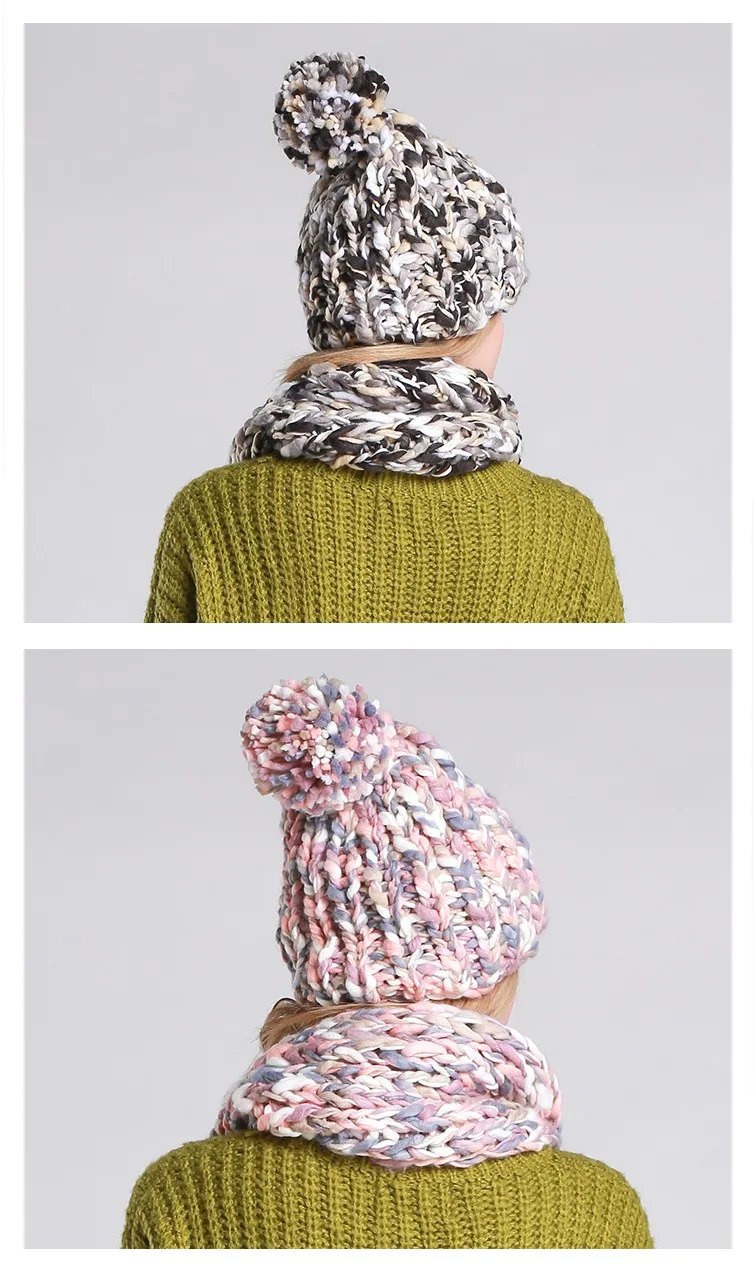 Брендовый зимний шарф, шапка для женщин, теплая зимняя женская шапка, шапка бини, толстый женский шарф, набор, женский шарф, вязаный
