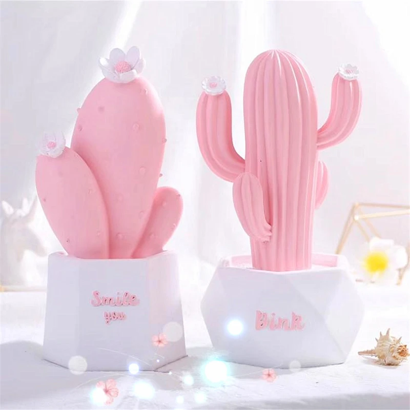 

Nordic Pink Ins Cactus Night Light Girls Dormitory Bedroom Bedside Lighting Resin LED Night Lamp Children Room Decor Illuminator