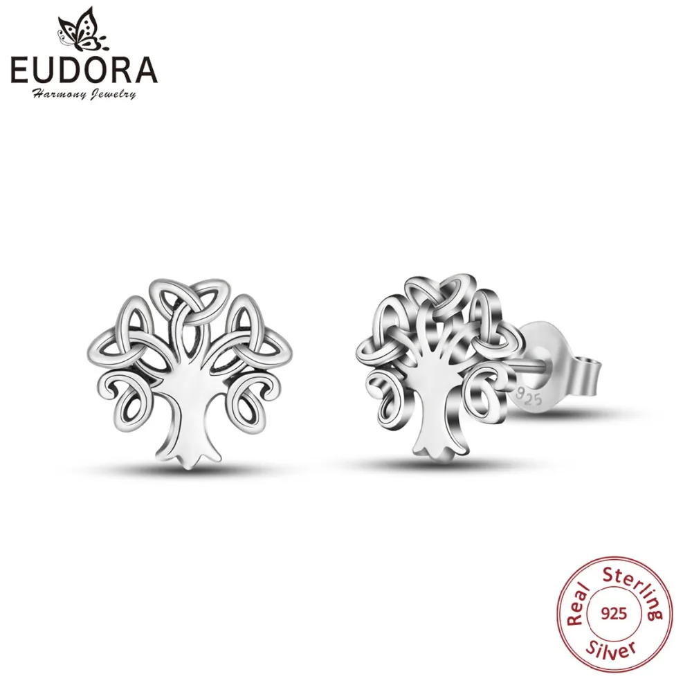 EUDORA 925 пробы серебряные серьги гвоздики Triquetra Celtics с узлом драгоценные украшения