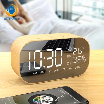 

Wood Electronic bluetooth alarm clock Digital subwoofer mirro FM Radio despertador Snooze Function watch table home decoration