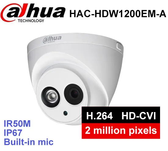 

DAHUA HAC-HDW1200EM-A HDCVI 2MP DOME Camera built in mic CMOS 1080P IR 50M IP66 metal case security camera