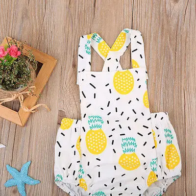 لطيف طفلة الملابس الأناناس طباعة أكمام رومبير الخلفي عبر بذلة الزي Playsuit Sunsuit الملابس