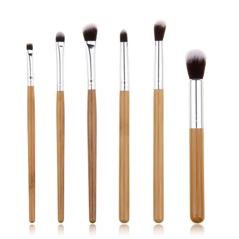 Professional 6 Pcs Bamboo Handle Eye Brushes Makeup Flat Brushes Cosmetics Professional Makeup Brush Set Hairbrush