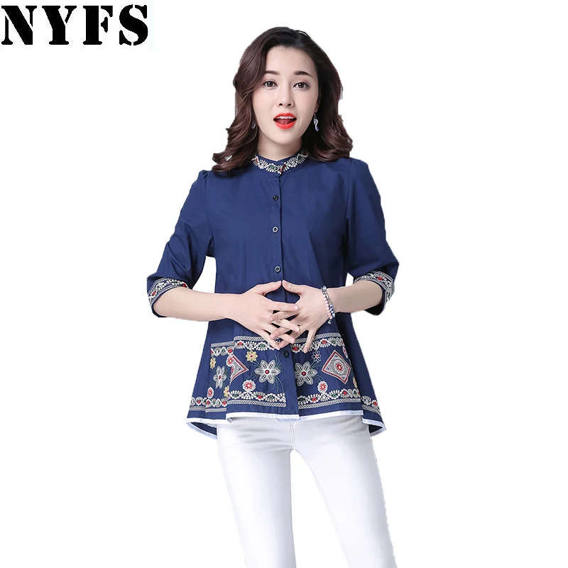 

NYFS 2019 Summer Vintage Vhemise femme ethnic women blouses Fashion tunic shirt women Loose embroidery large size M-2XL