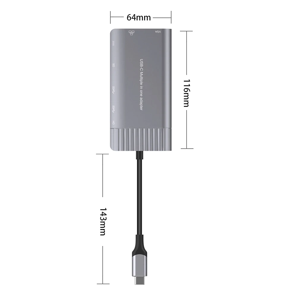  USBC to 1000M Rj45 Gigabit Ethernet Hub HDMI 4K VGA SD 3.5mm Audio PD Charging Type C Dock for Macb