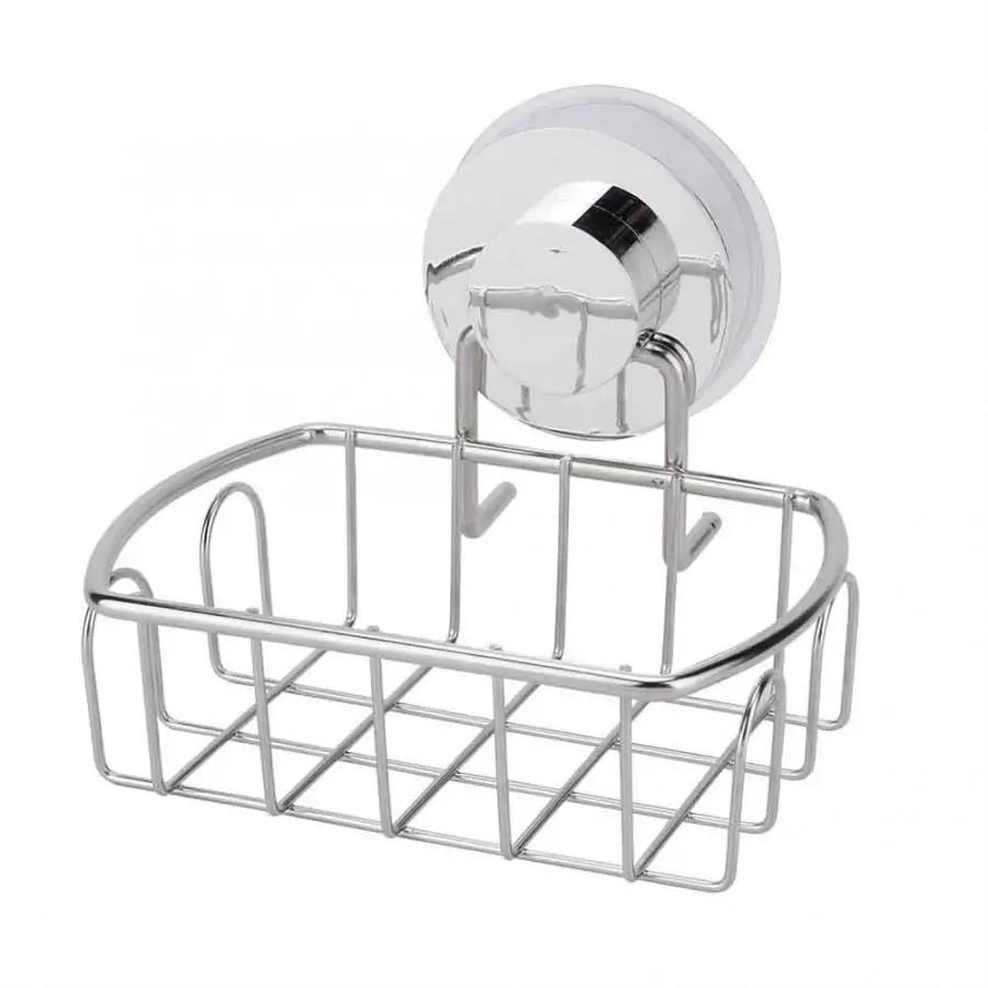 

Stainless Steel Storage Rack Organizer For Sponge Free Punch Wall Mounted Kitchen Bathroom Shelf Basket w/ Strong Suction