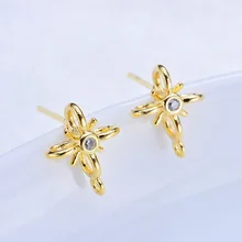 165) 6 шт 11x9 мм 24K золото цвет латунь с цирконом цветок серьги гвоздики Высокое качество Diy ювелирных изделий Аксессуары