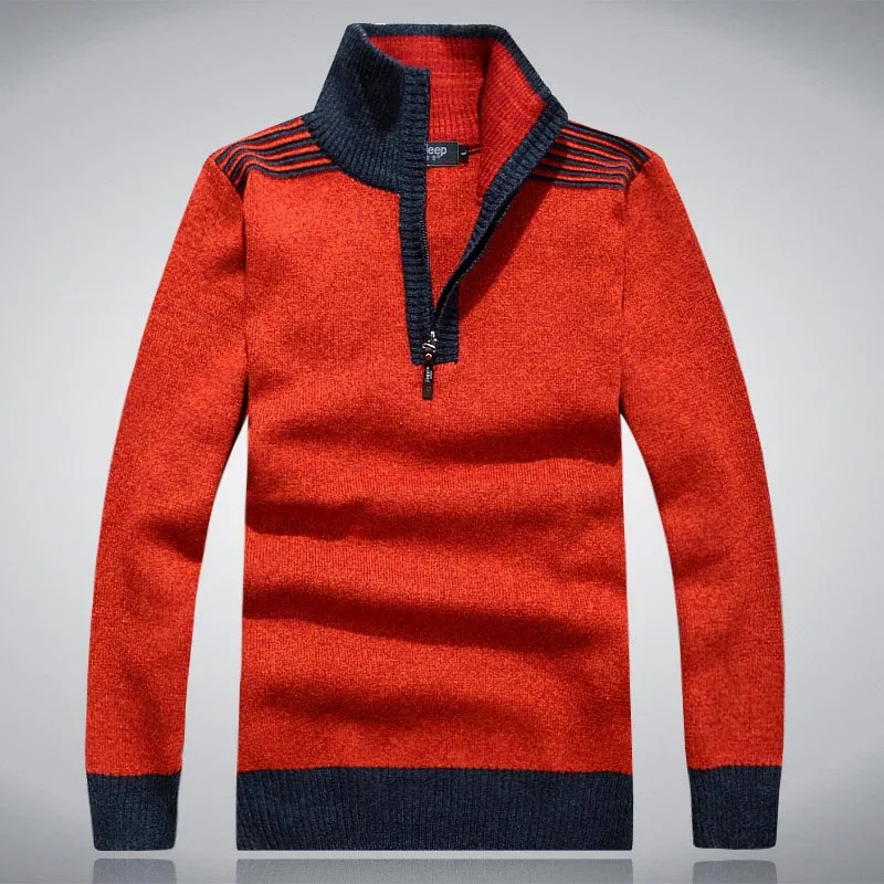 Осенне-зимний мужской свитер с воротником модный мужской свитер с толстыми теплыми пуловеры 43 - Цвет: red