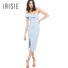 IRISIE Apparel Sexy One Shoulder Women Dress Vestidos Blue Party Slim Bodycon Dresses Side Split Sleeveless Midi Pencil Dress