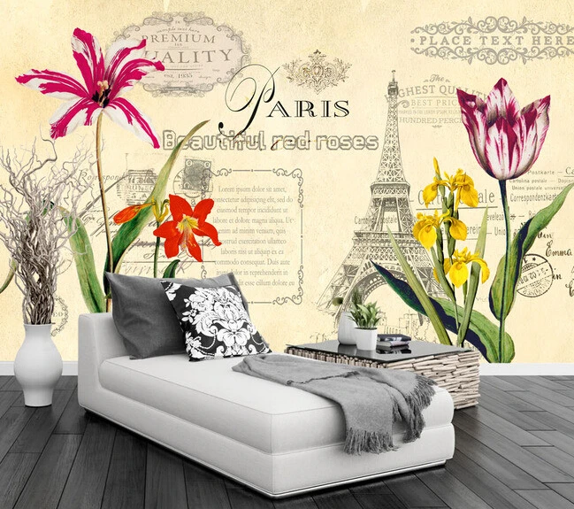 

Custom retro wallpaper, Modern minimalist pastoral style drawing flowers murals for the living room bedroom TV wall wallpaper