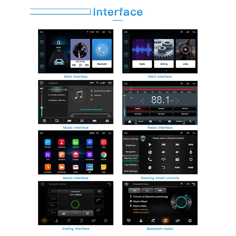 

For Android 8.1 Car radio player LCD screen 7 inch 1024*600 Replacement Accessory Double din Navigation