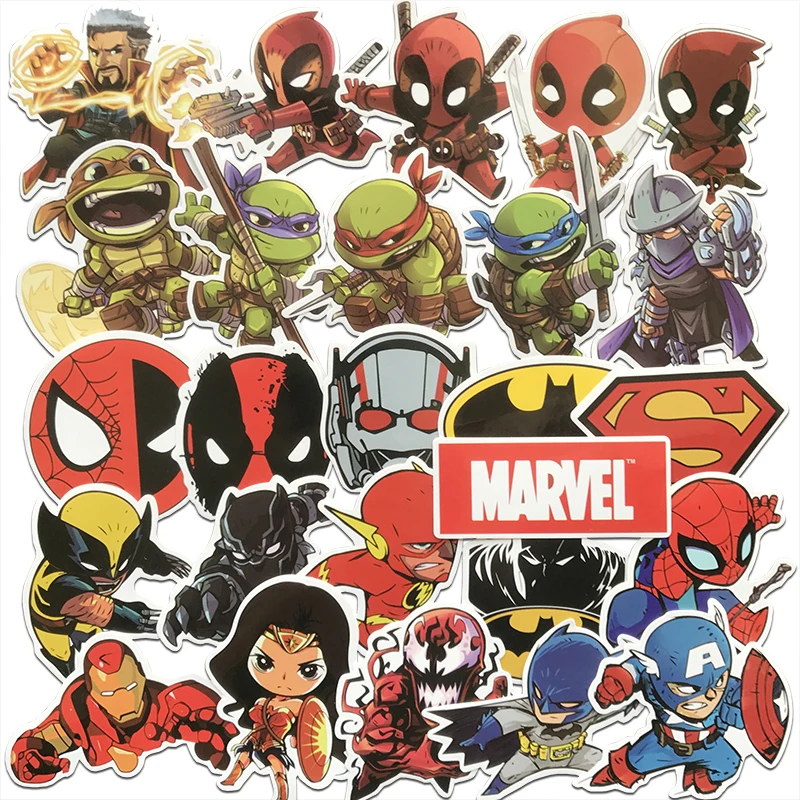 

100Pcs/Lot Super Hero Stickers MARVEL Graffiti Decals Sticker For DIY Skateboard Luggage Laptop Pad Phone Fridge Guitar Kids Toy