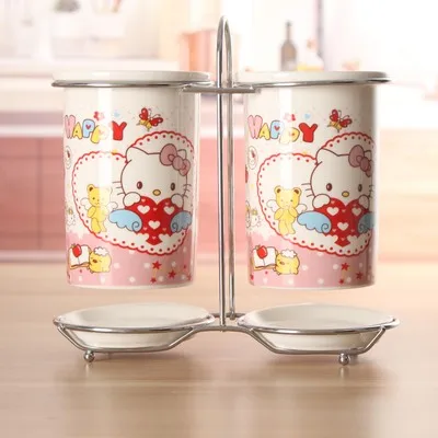 

Cartoon Ceramic Rose Flower Doraemon Spoon Fork Knife Leaky Holder