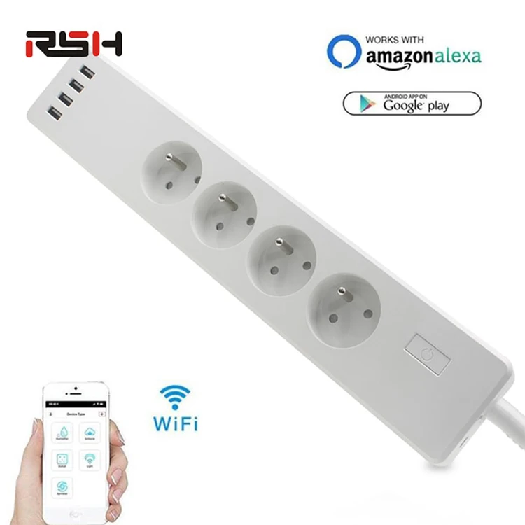 WiFi Smart power Board Защита от перенапряжения с 4 умные розетки и 4 usb-портами для использования с Alexa и Google Assistant