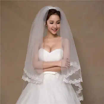 

Gelin Duvak 2020 Simple Short 2 Layers Women Bridal Veil With Comb High Quality Lace Edge Wedding Veils Voile Mariage Court