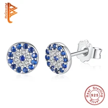 BELAWANG Мода 925 стерлингового серебра счастливый глаз серьги синий чистый чешский хрусталь серьги гвоздики для женщин Свадебные украшения Brincos