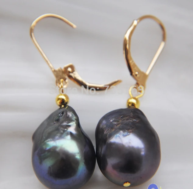 

xiuli 00285 15x20MM BLACK DRIP KESHI REBORN PEARL DANGLE EARRING 14KGP
