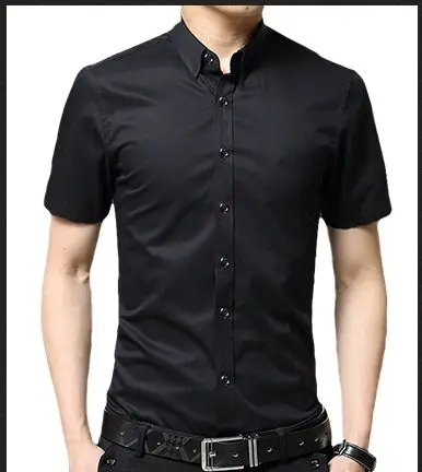 Summer short sleeve shirt white male black slim clothes business casual ...