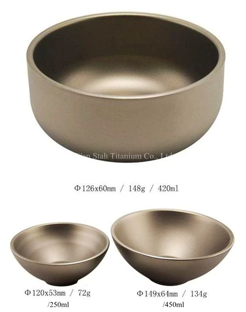 Чистый титан TA1 с двойными стенками теплоизоляционная салатная суповая миска посуда 250 мл 420 мл 450 мл Антикоррозийная без покрытия здоровая
