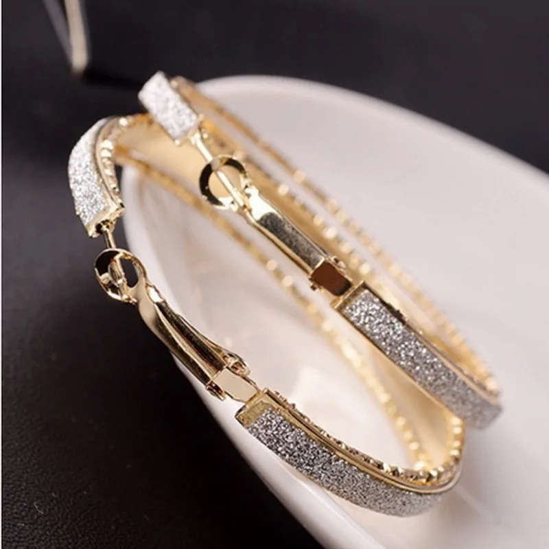 

Bohemian double round silver/gold light plated frosted large hoop earrings jewelry for women party fashion jewelry
