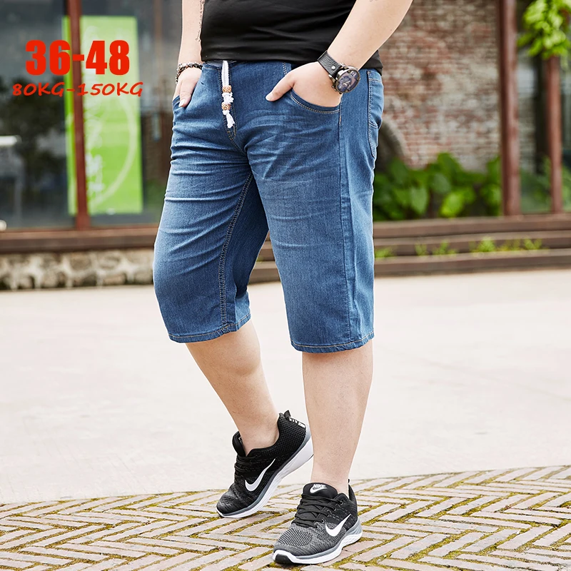 

Summer new big size short jeans men elastic waist large size mens denim shorts casual loose stretch short jean homme