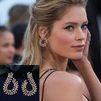 

GODKI 35mm Olive Branch Design Fashion Popular Luxury Iregular Geometry Earring Full Cubic Zirconia Pave Earring
