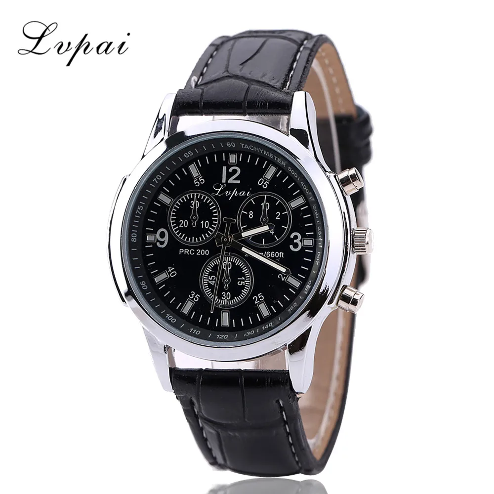 

Casual Leather Band Wristwatch Mens Round Dial Quartz Analog Wrist Watches Three Eyes Dials Adjustable Band Clock Gift For Men