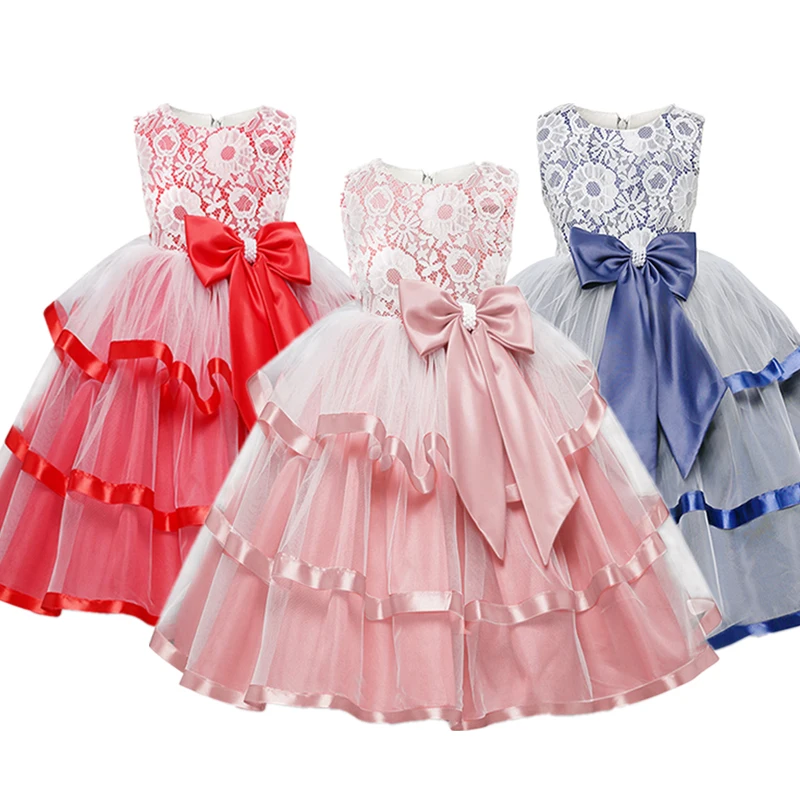 

Lace Party Dress For Kids Girl Wedding Dress 2019 Flowers O-neck Princess Costume For Kids Birthday Children Dresses For Girls