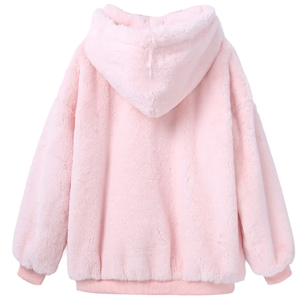 CHAMSGEND розовый женский зимний свитшот с капюшоном, теплые пушистые пальто, одноцветные женские зимние пальто с капюшоном, флисовая меховая верхняя одежда F720