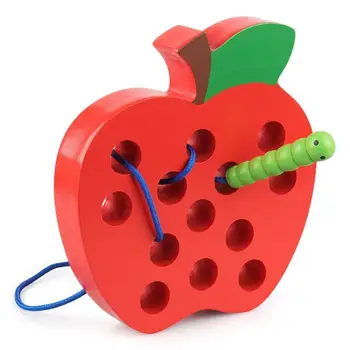 

Children Wooden Apple Threading Toy Funny Early Education Puzzle Toy Gift