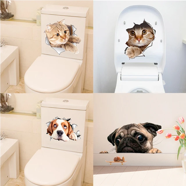 New Creative Wall Stickers 3D Kitten Puppy Wall Decoration Toilet Cover Notebook Sticker PVC Animal stickers on the toilet seat