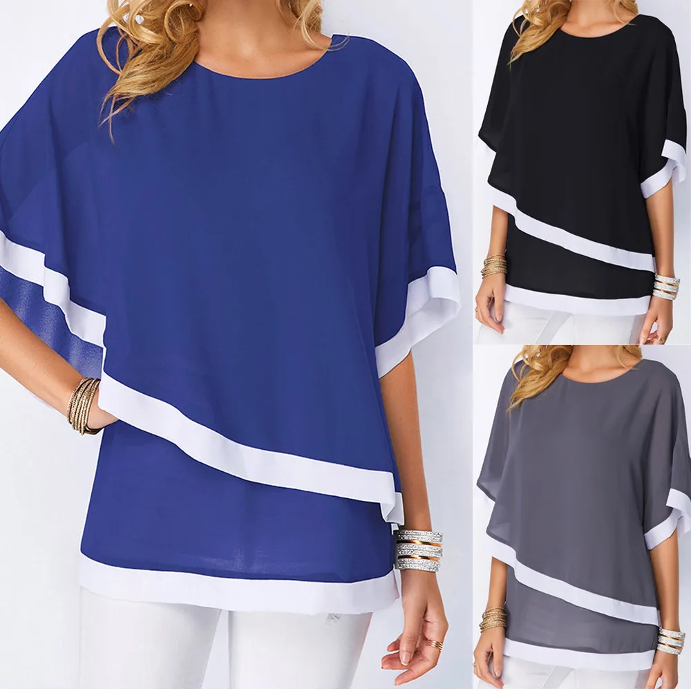 

Stylish and fashion Women's Casual O Neck Solid Patchwork Very comfortable Blouse Top Tee blusas mujer de moda #20