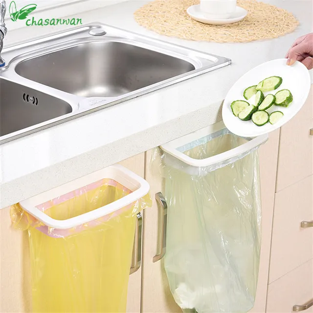 Special Offers 1 Pcs Kitchen Gadgets Cupboard Door Back Trash Rack Storage Garbage Bag Holder Hanging Kitchen Cabinets Storage Towel Shelf.Q